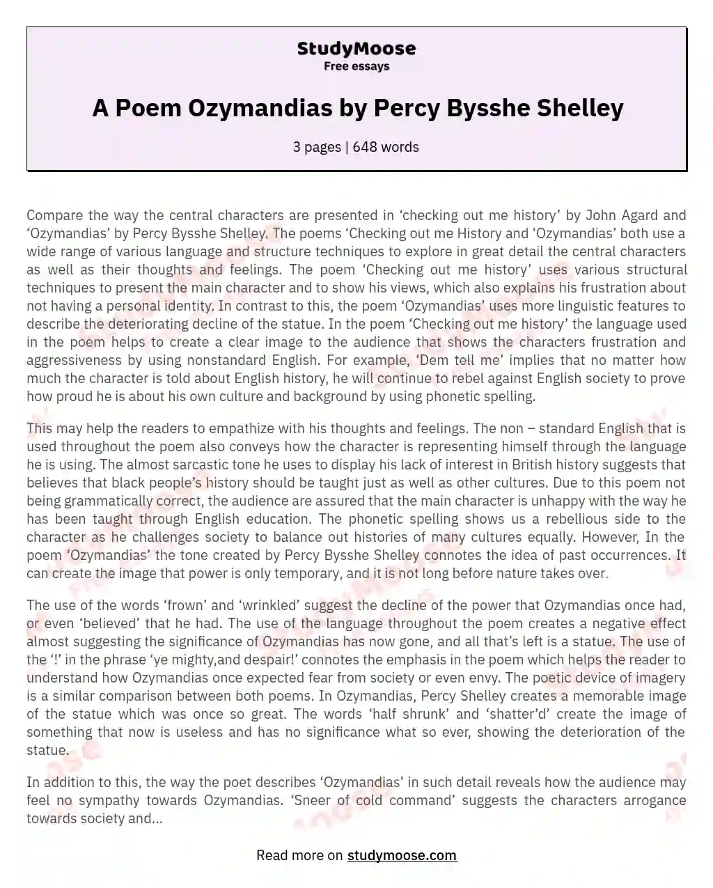 A Poem Ozymandias by Percy Bysshe Shelley
