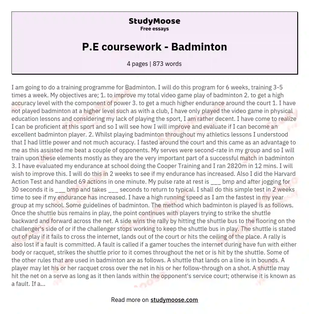 P.E coursework - Badminton essay