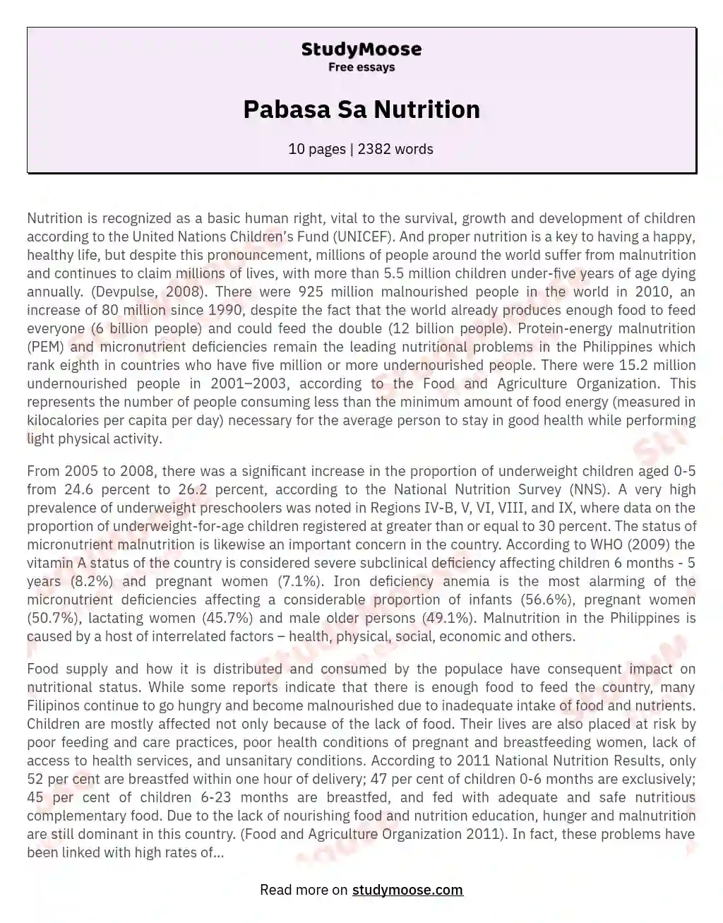 Pabasa Sa Nutrition essay