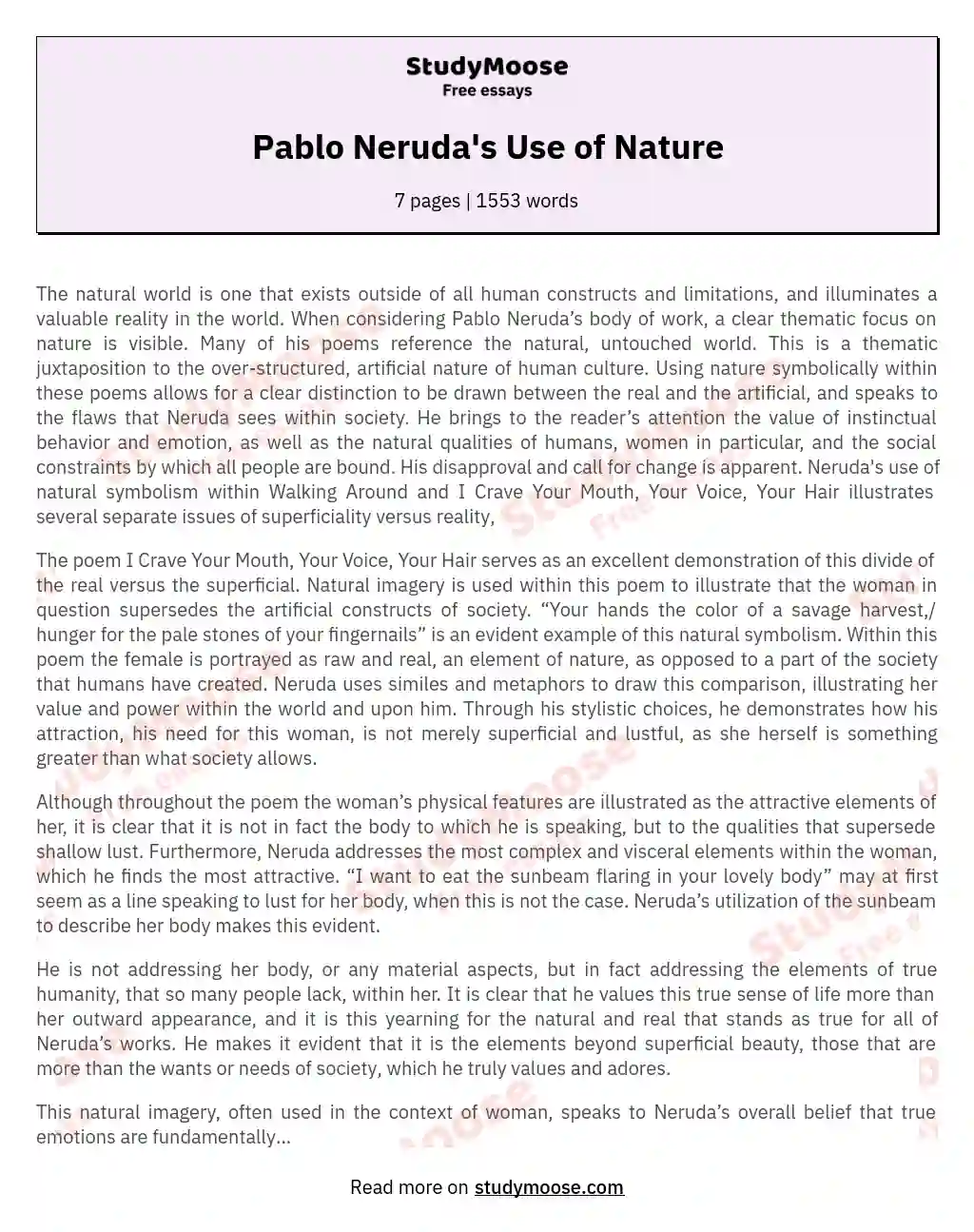 Pablo Neruda's Use of Nature essay