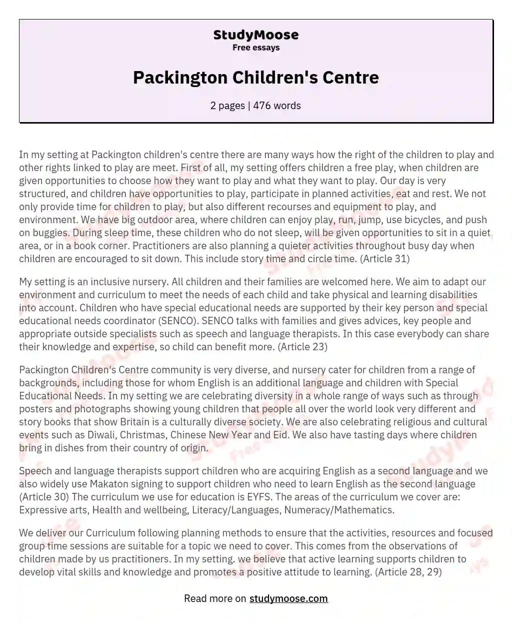 Packington Children's Centre essay