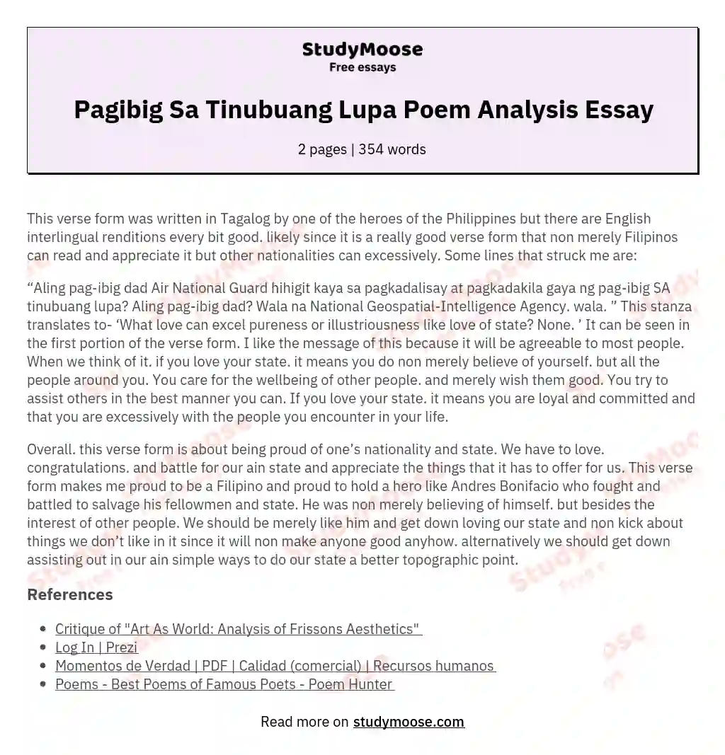 Pagibig Sa Tinubuang Lupa Poem Analysis Essay essay