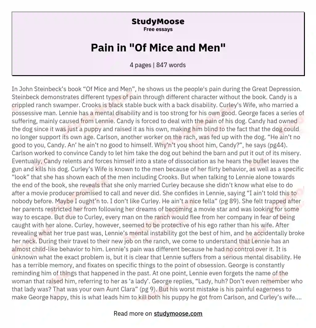 Pain in "Of Mice and Men" essay
