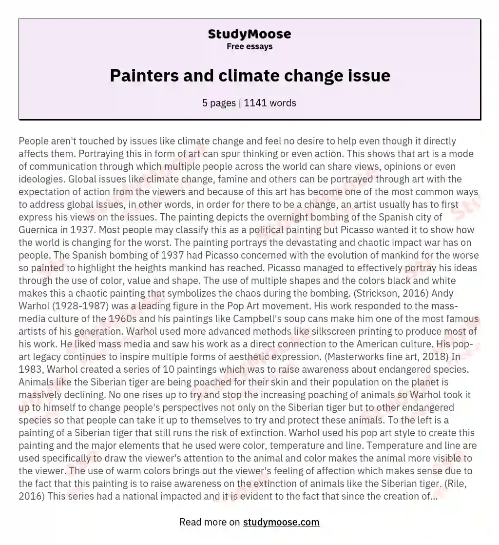 Painters and climate change issue essay