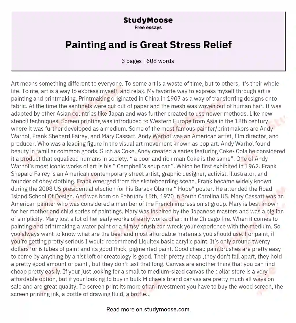 Painting and is Great Stress Relief essay