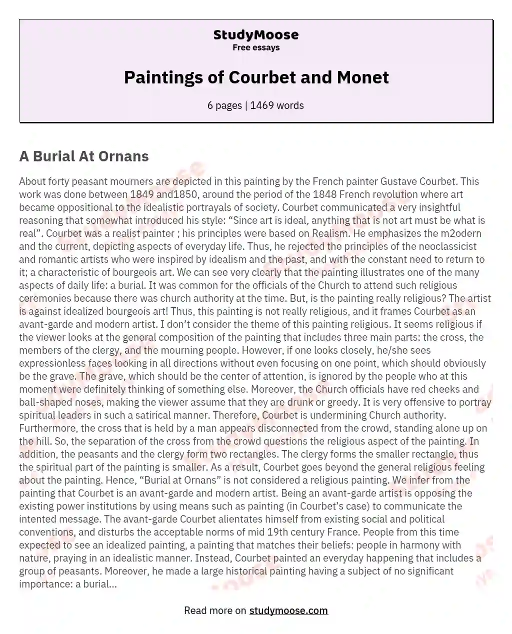 Paintings of Courbet and Monet essay