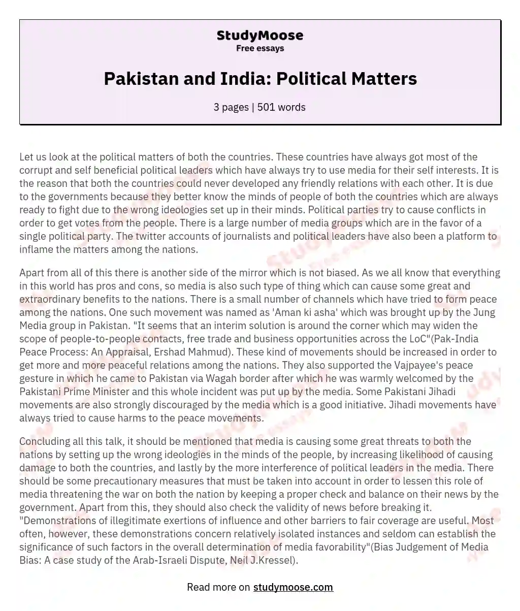 Pakistan and India: Political Matters