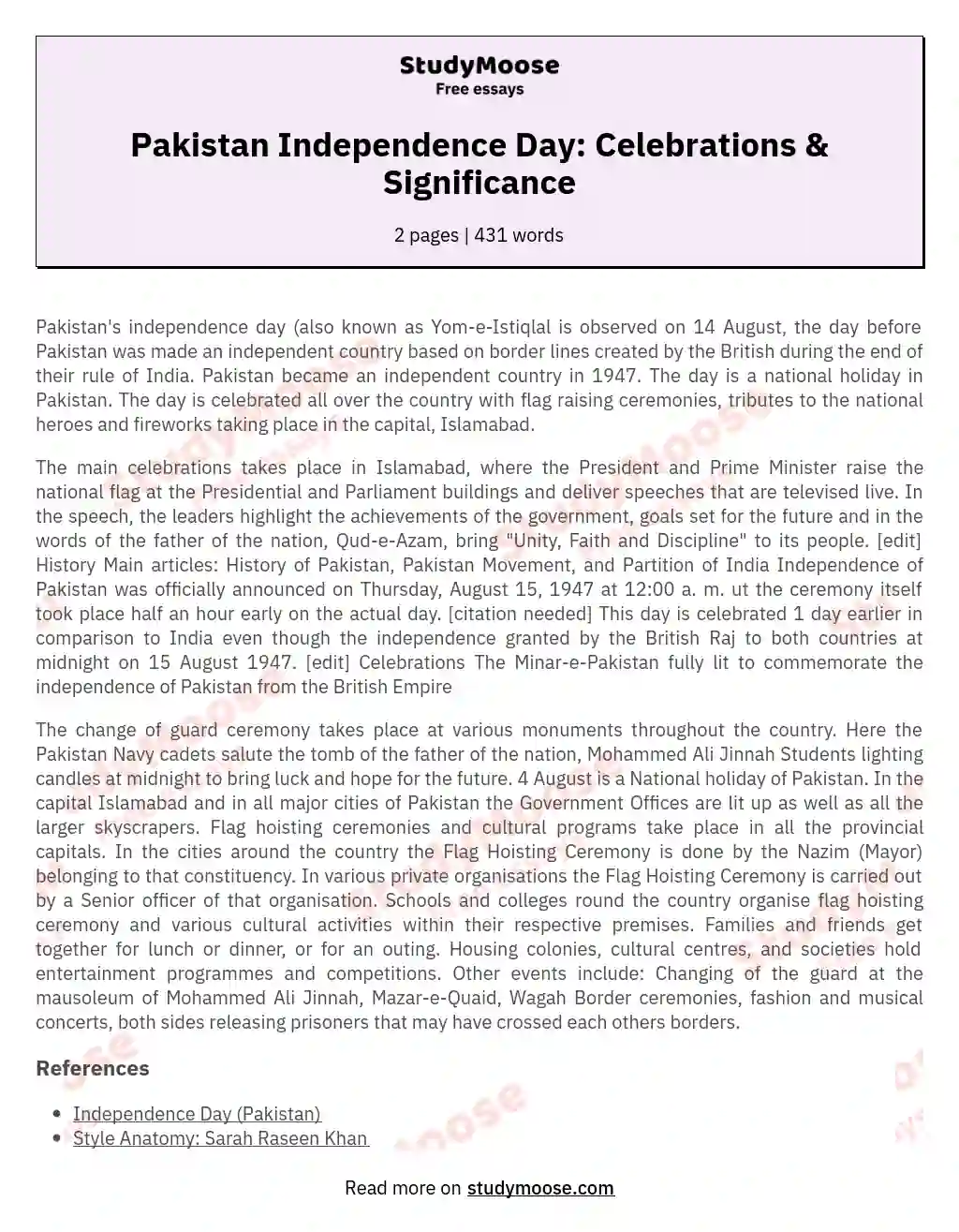 Pakistan Independence Day: Celebrations & Significance essay
