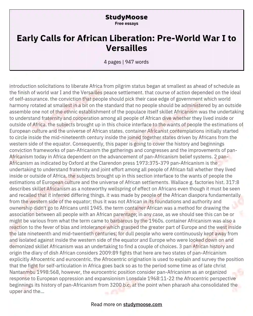 Early Calls for African Liberation: Pre-World War I to Versailles essay