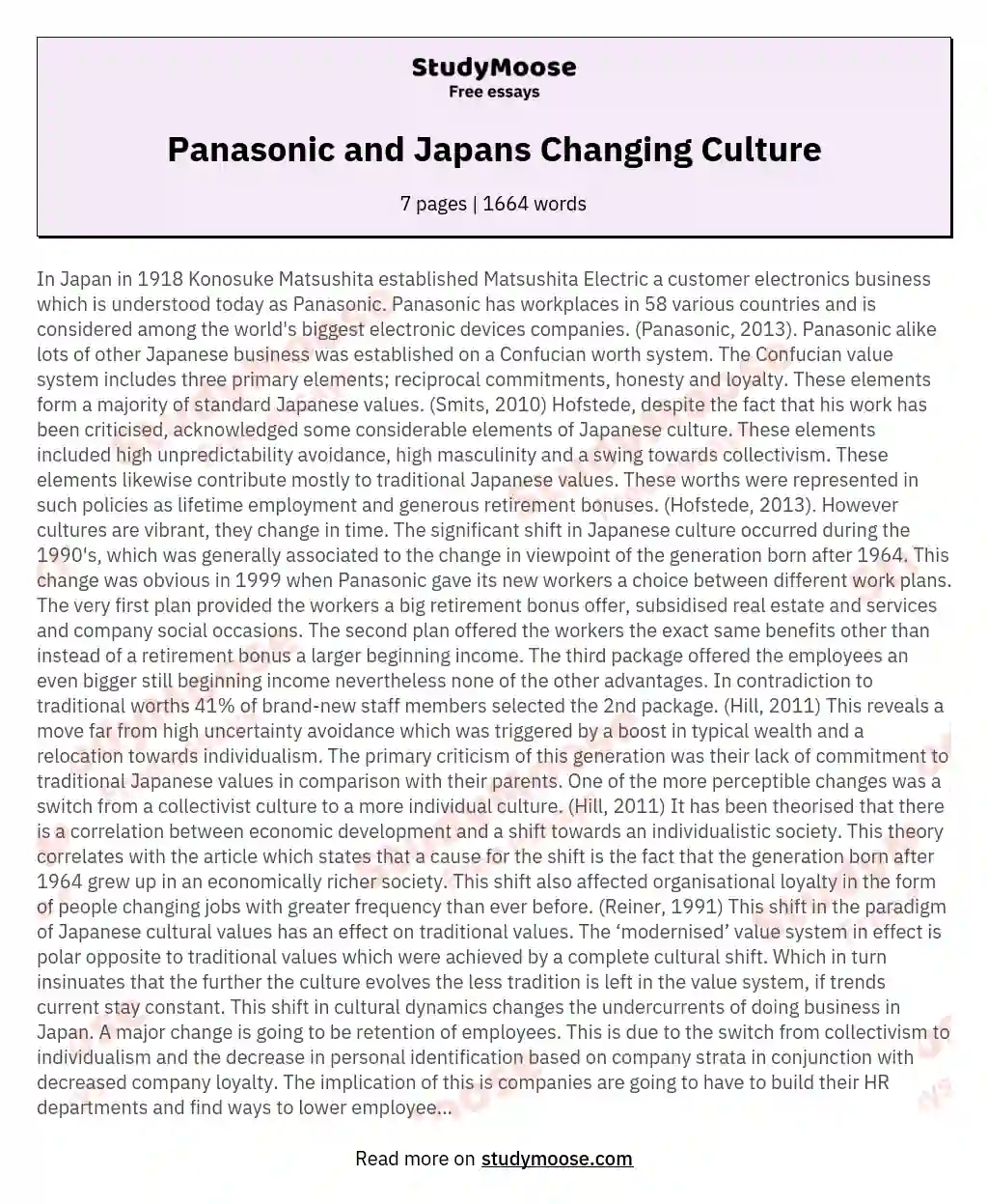 Panasonic and Japans Changing Culture essay