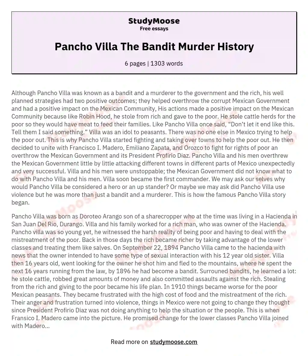Pancho Villa The Bandit Murder History essay