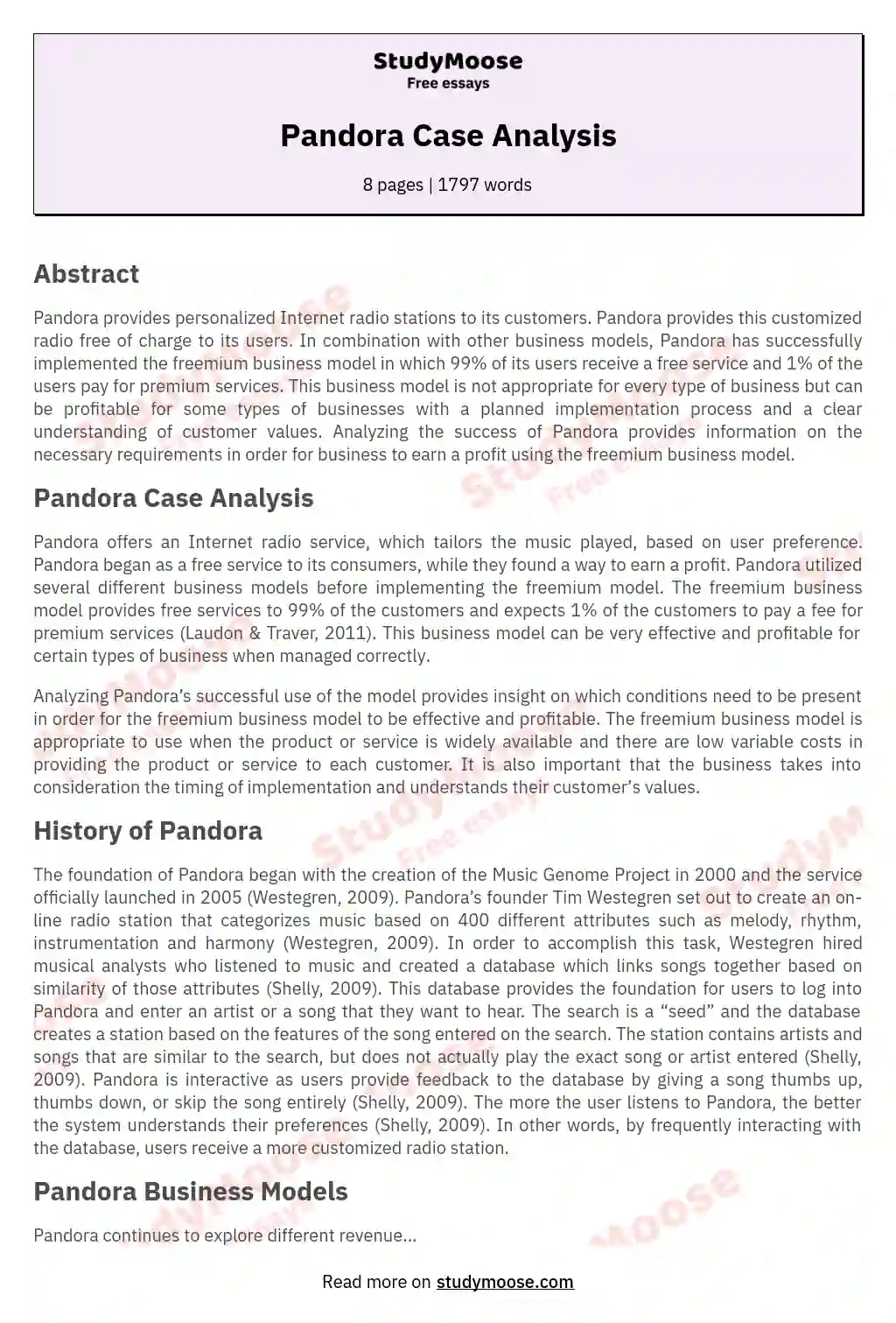 Pandora Case Analysis essay