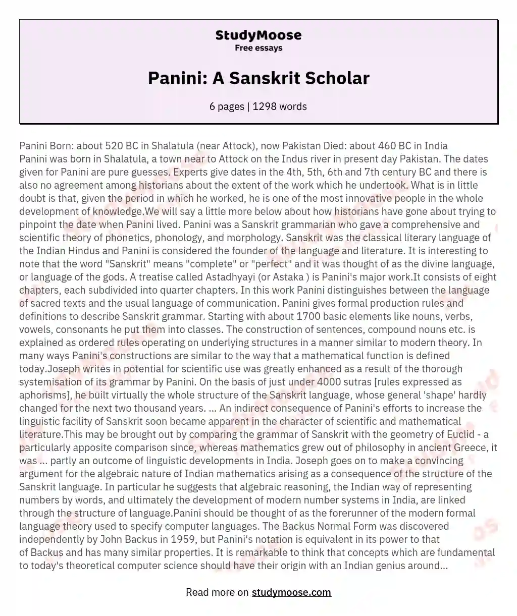 Panini: A Sanskrit Scholar