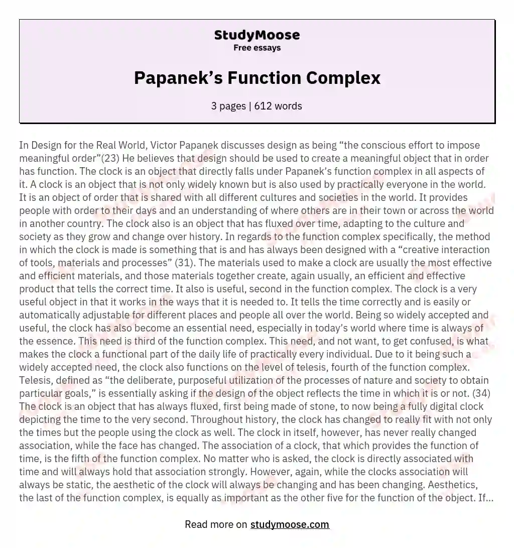 Papanek’s Function Complex essay