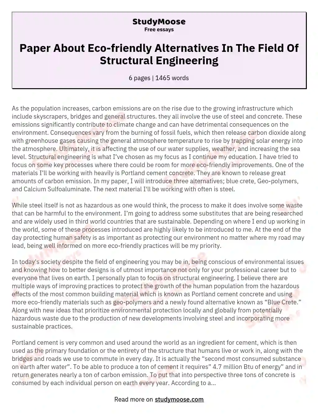 Paper About Eco-friendly Alternatives In The Field Of Structural Engineering essay