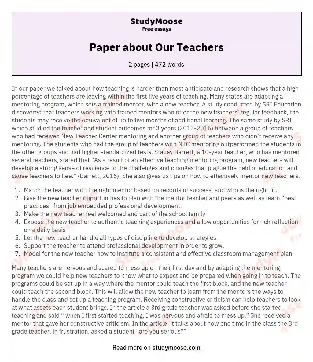 Paper about Our Teachers essay