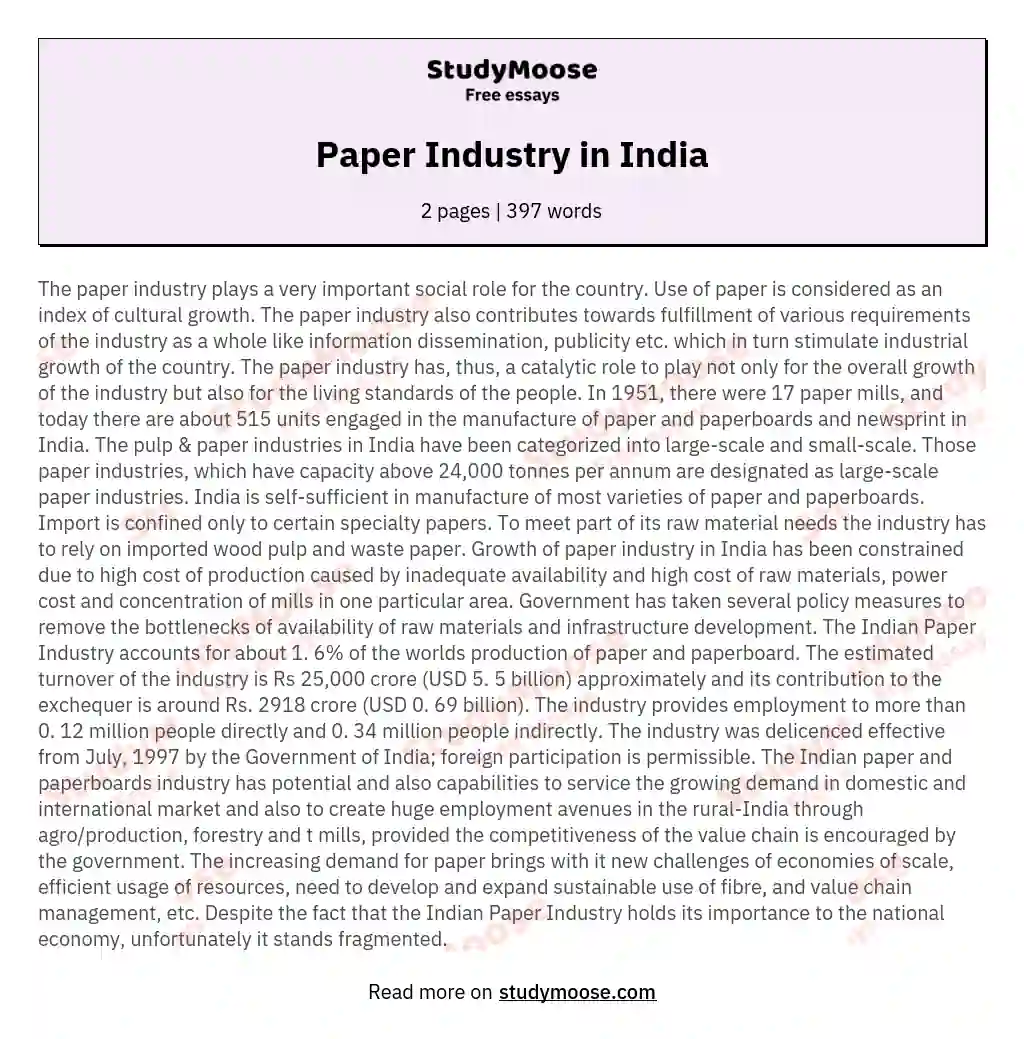 Paper Industry in India essay