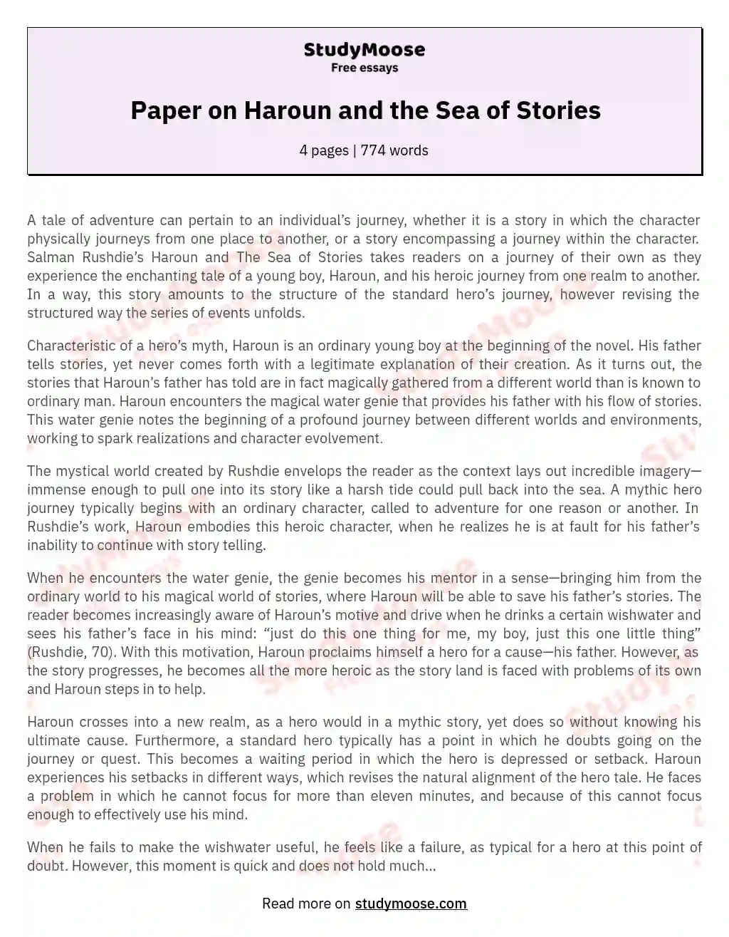 Paper on Haroun and the Sea of Stories