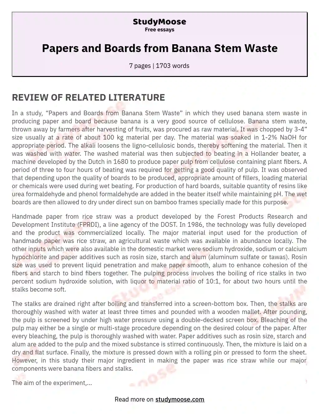 Papers and Boards from Banana Stem Waste essay