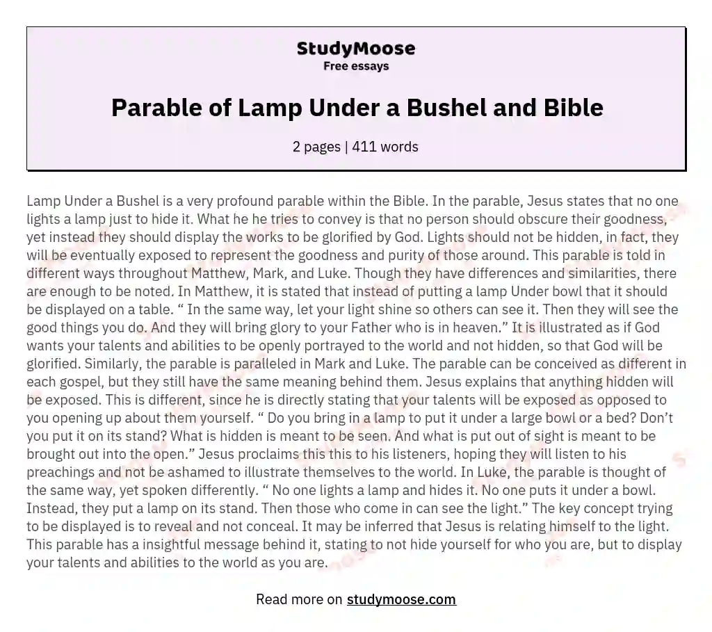 Parable of Lamp Under a Bushel and Bible essay