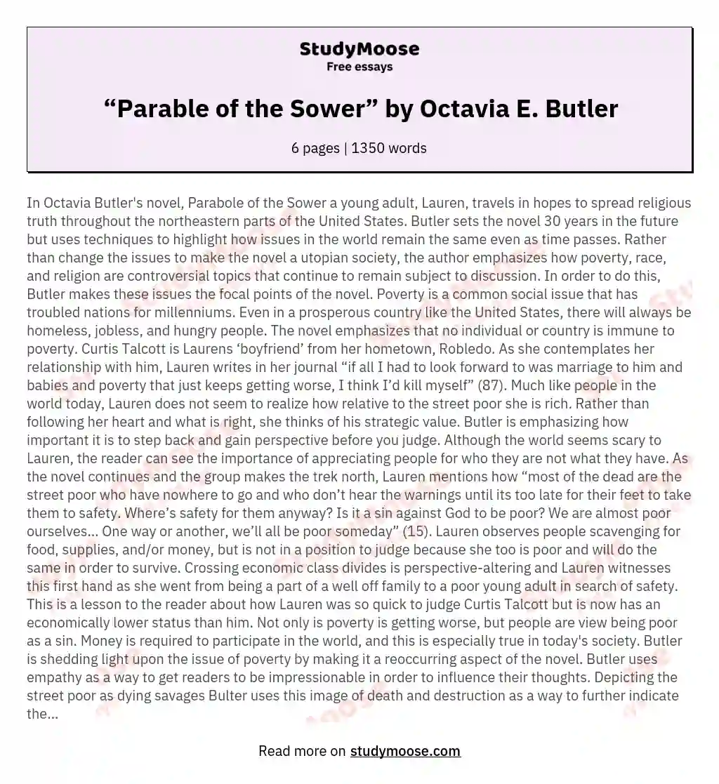 “Parable of the Sower” by Octavia E. Butler essay
