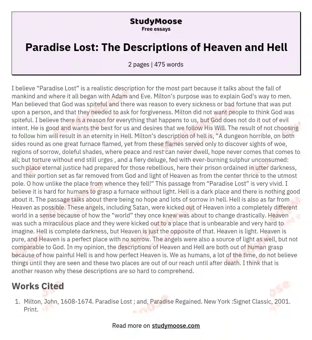 Paradise Lost: The Descriptions of Heaven and Hell