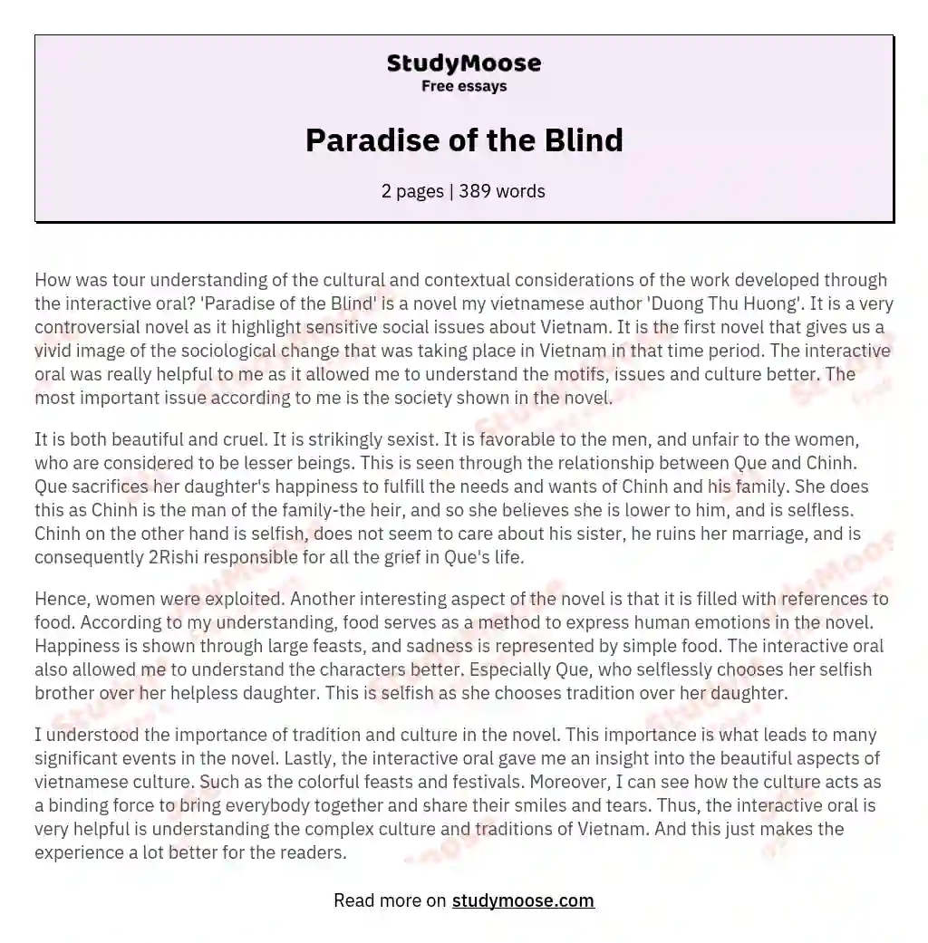 Paradise of the Blind essay