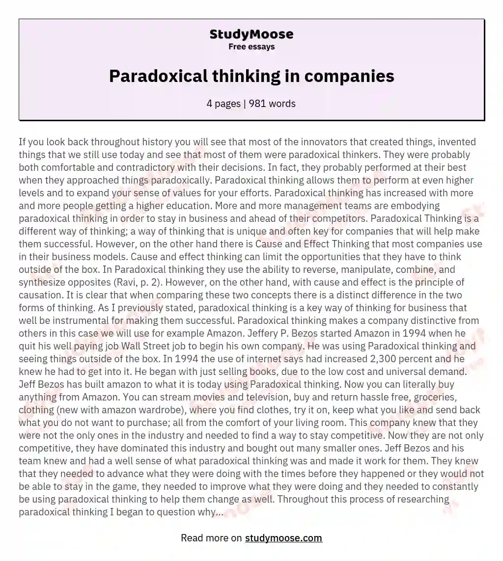 Paradoxical thinking in companies essay