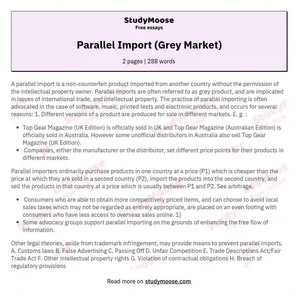Parallel Import (Grey Market) essay