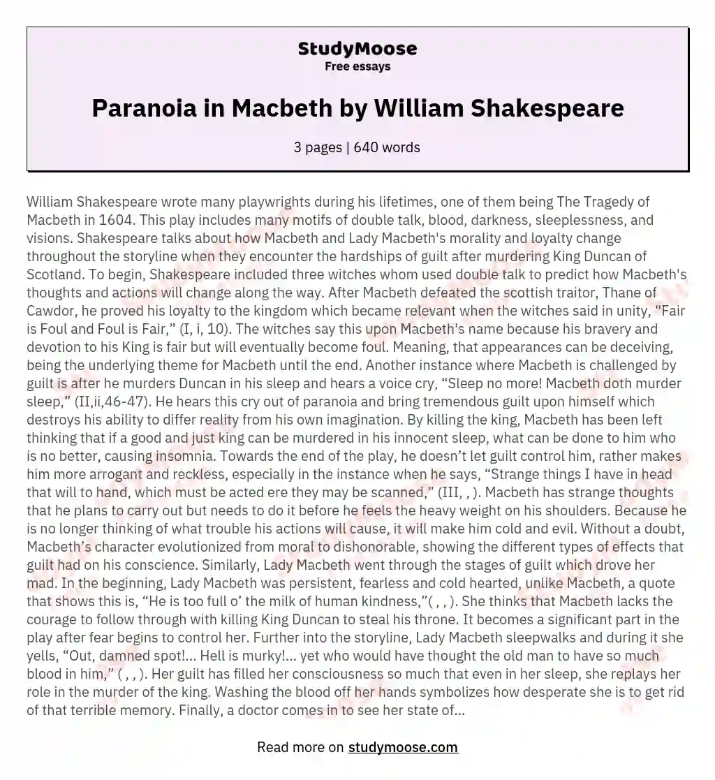 Paranoia in Macbeth by William Shakespeare