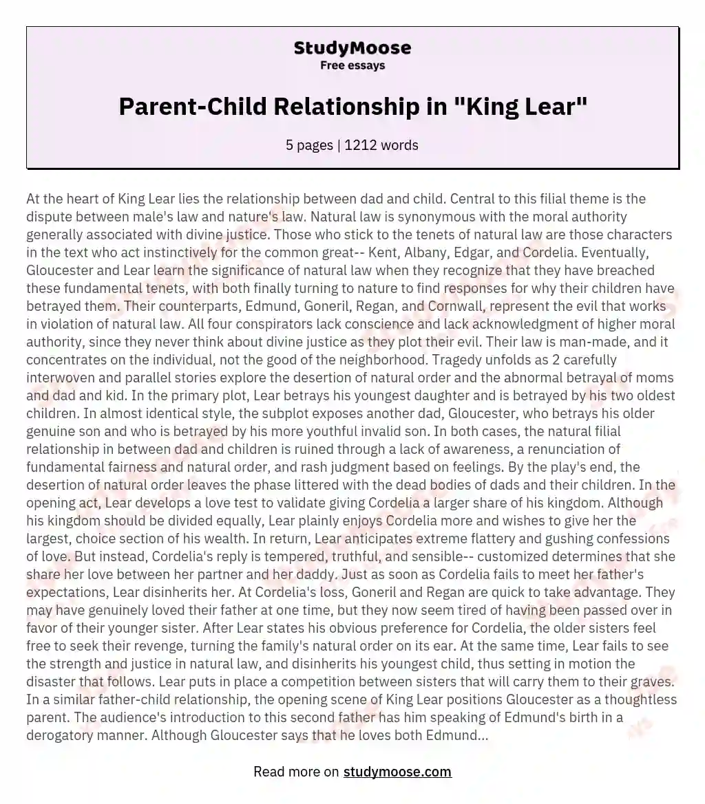 Parent-Child Relationship in "King Lear" essay