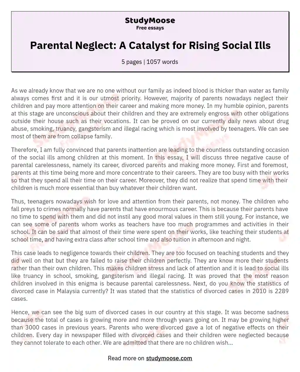 Parental Neglect: A Catalyst for Rising Social Ills essay