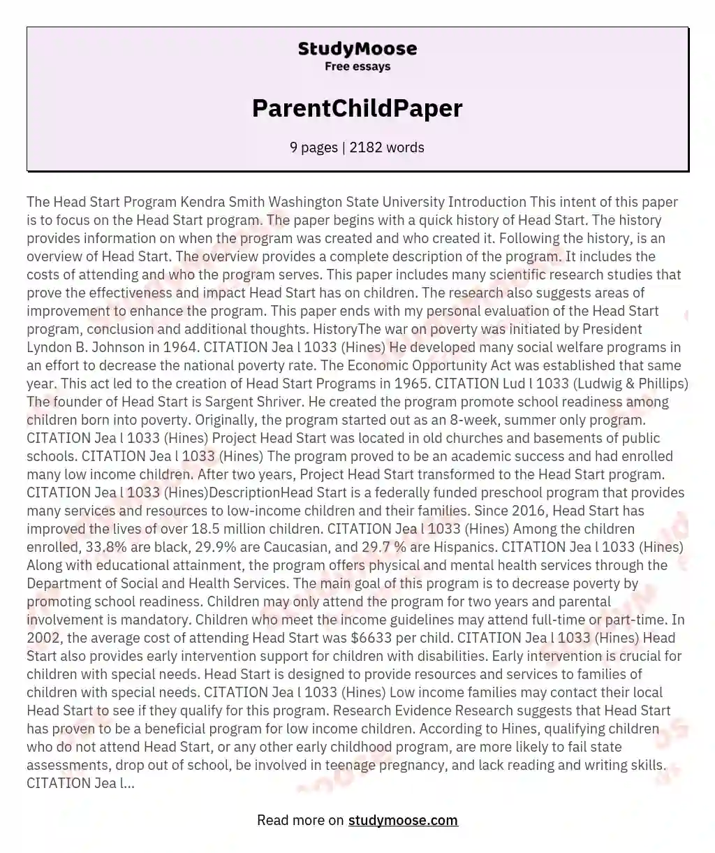 ParentChildPaper essay