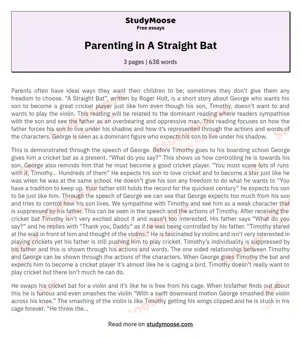 Parenting in A Straight Bat essay