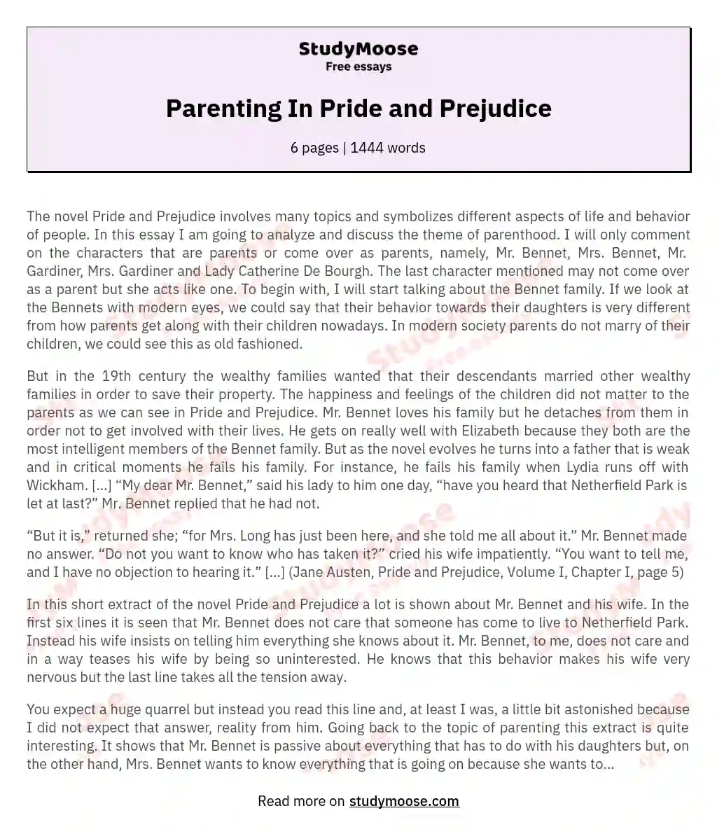 Parenting In Pride and Prejudice