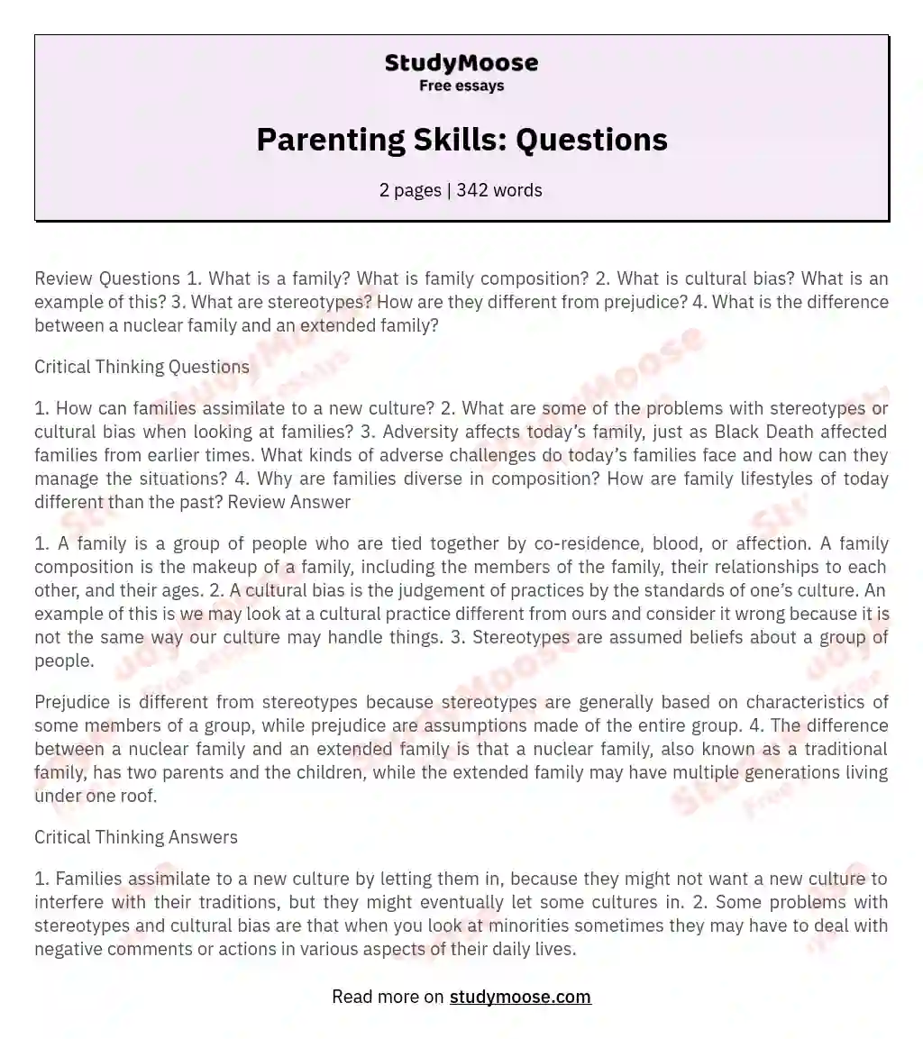 Parenting Skills: Questions