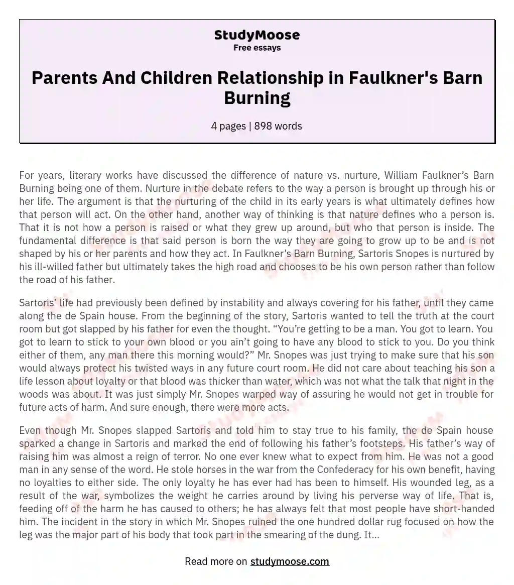 Parents And Children Relationship in Faulkner's Barn Burning