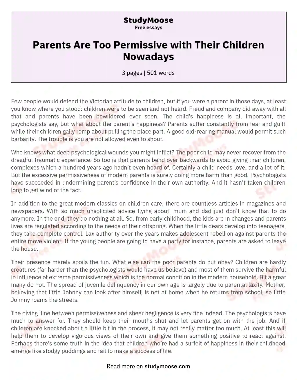 Parents Are Too Permissive with Their Children Nowadays essay