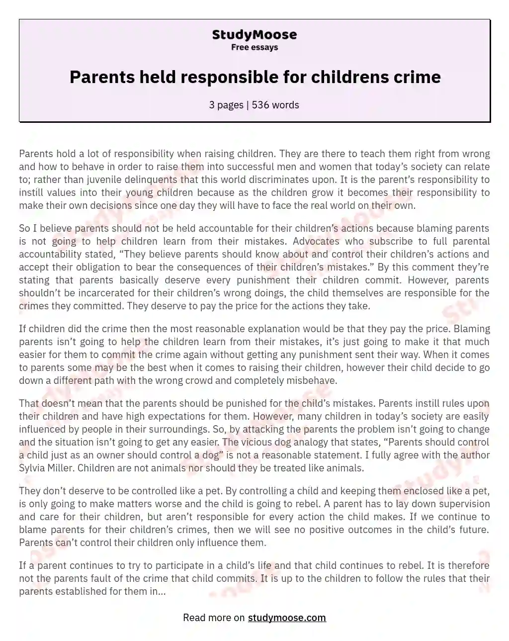 Parents held responsible for childrens crime essay