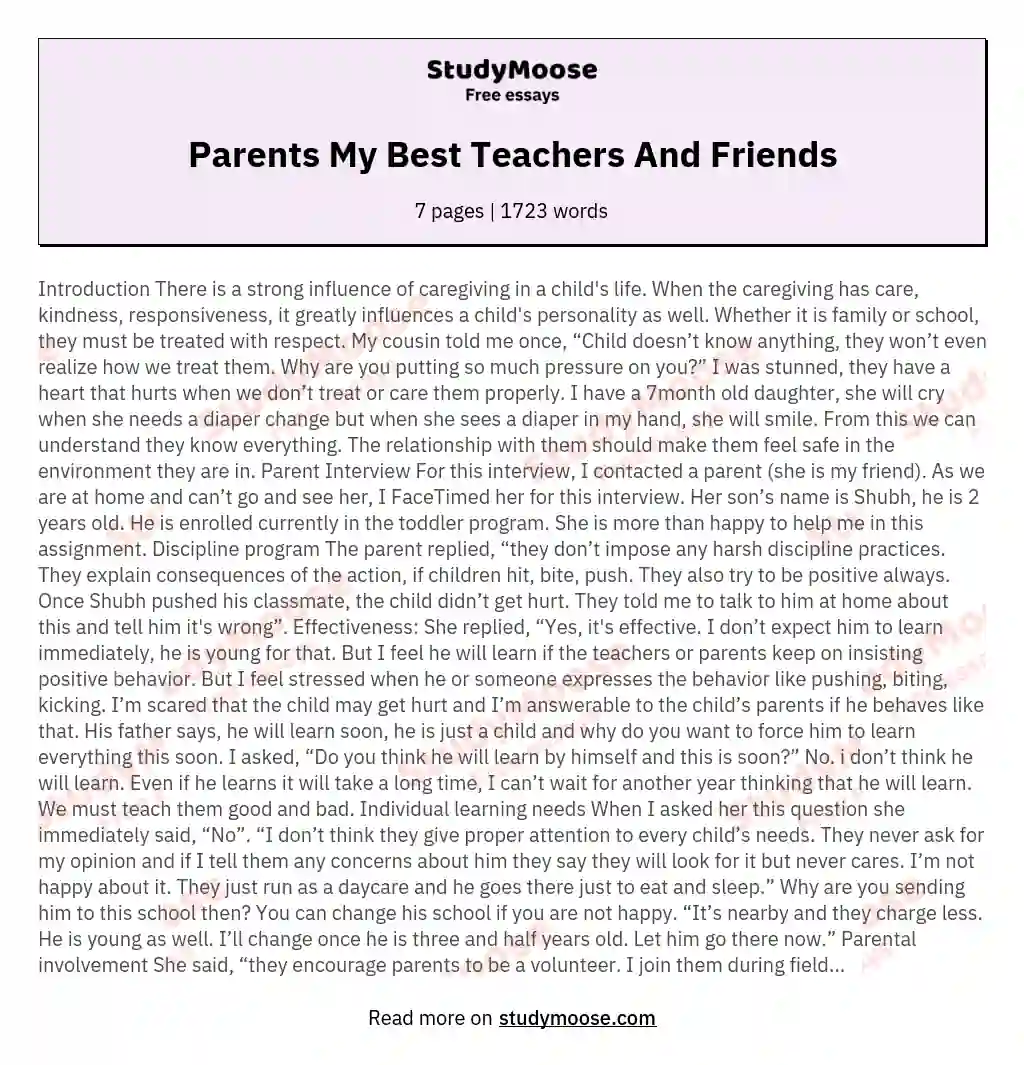Parents My Best Teachers And Friends essay