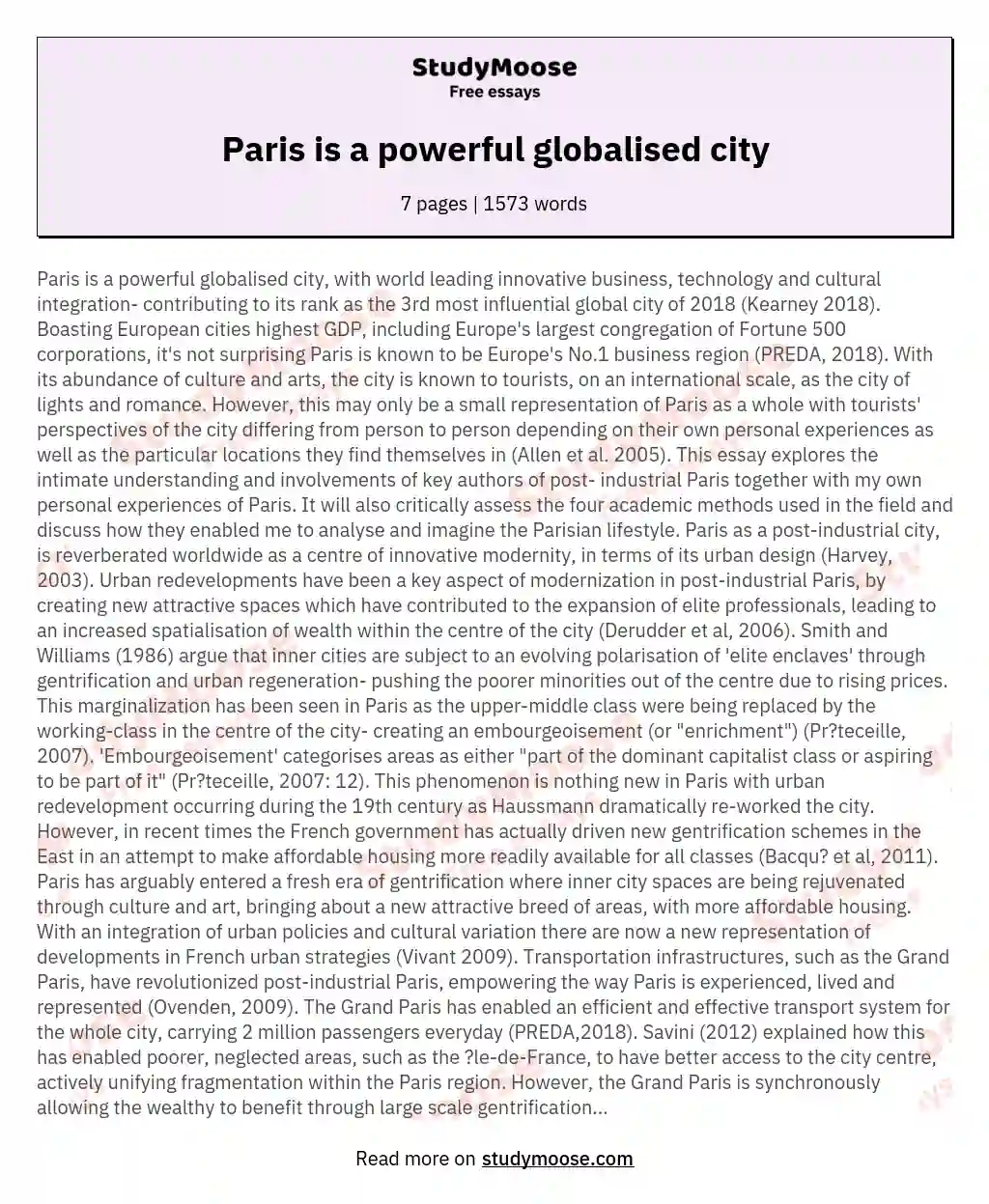 Paris is a powerful globalised city essay