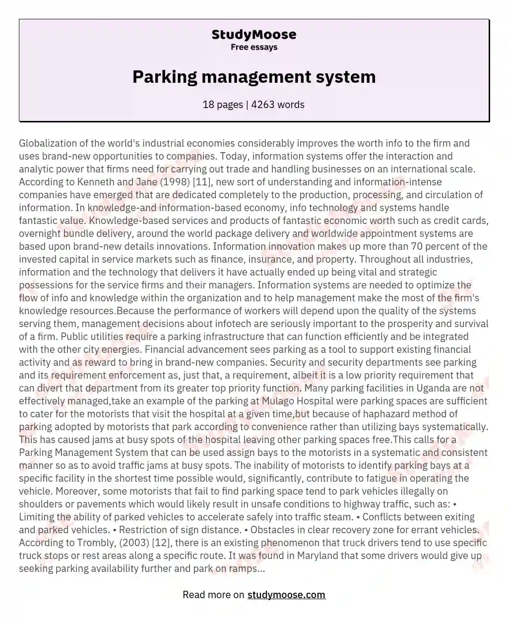 Parking management system essay