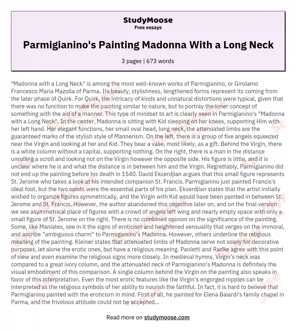 Parmigianino's Painting Madonna With a Long Neck essay