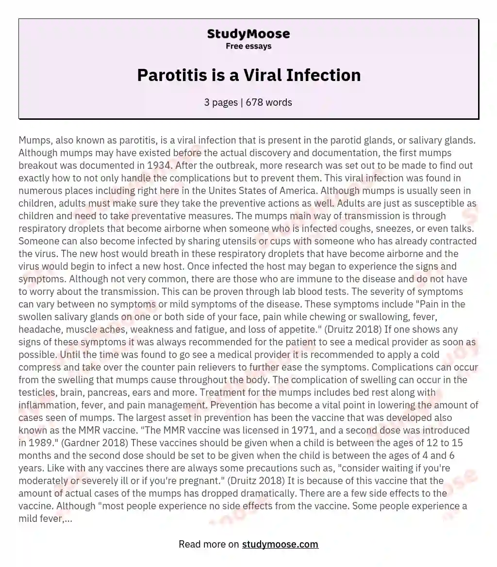 Parotitis is a Viral Infection essay