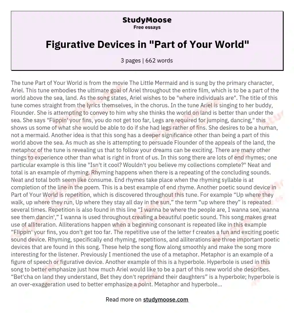 Figurative Devices in "Part of Your World" essay