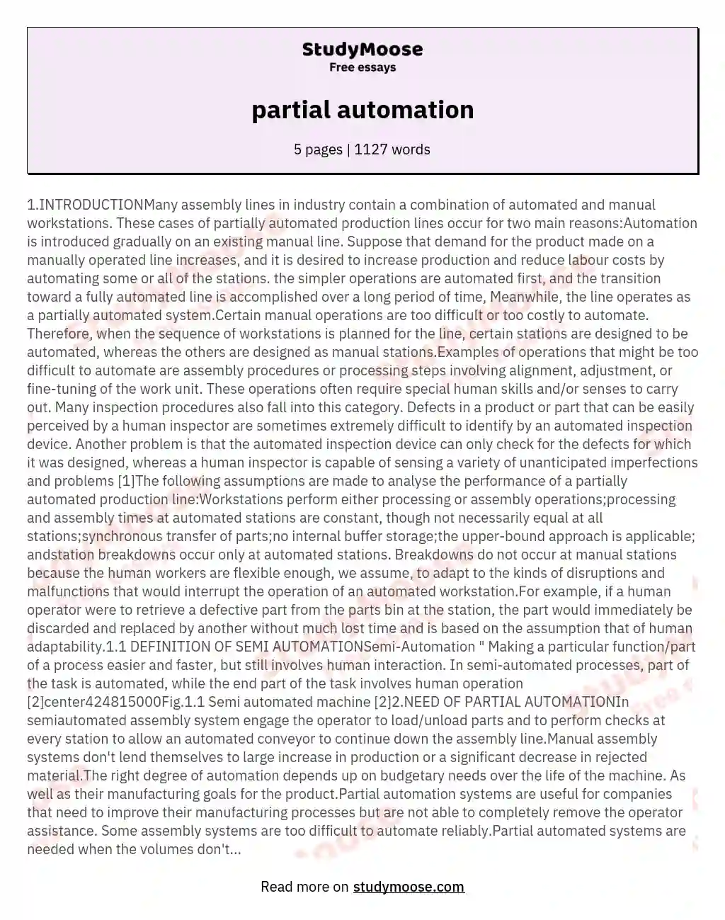 partial automation essay