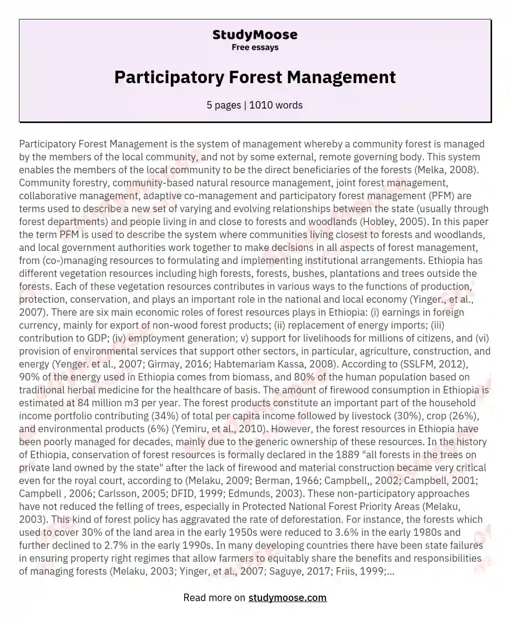 Participatory Forest Management essay