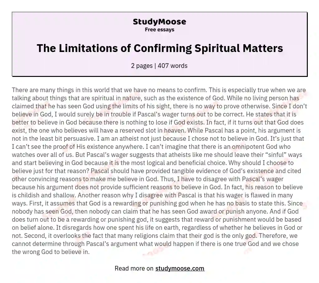 The Limitations of Confirming Spiritual Matters essay