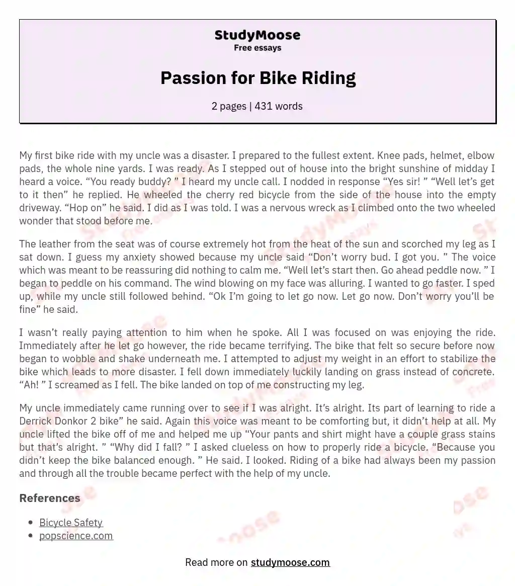 essay on my first bicycle ride