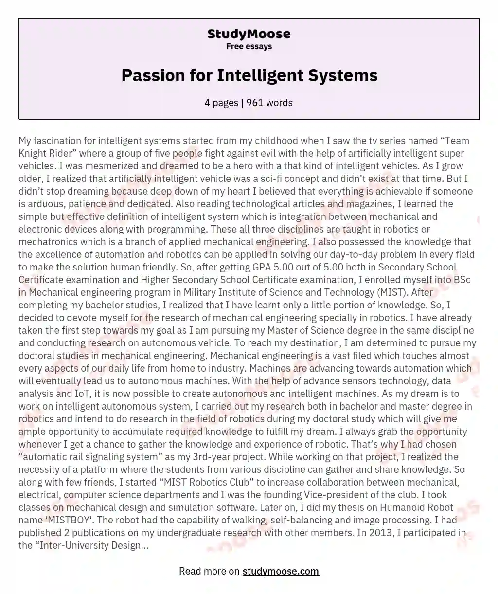 Passion for Intelligent Systems essay